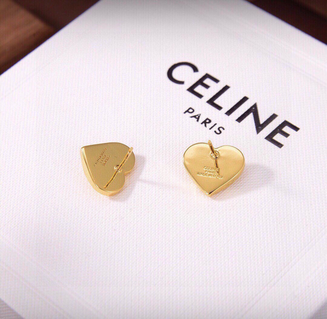 Celine Heart Stud Earrings earrings gold-tone metal no accent stones 1cm stud diameter