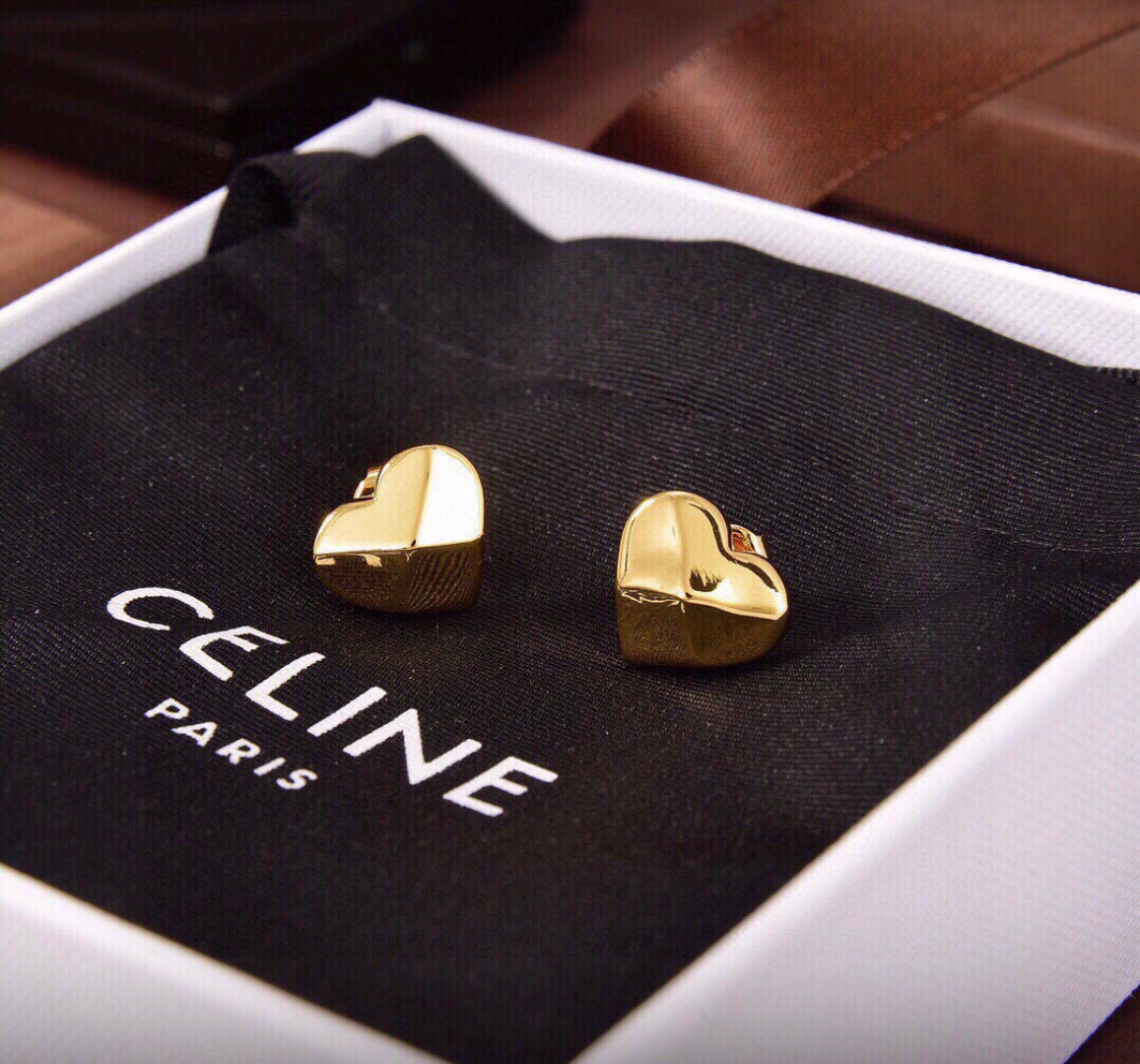 Celine Heart Stud Earrings earrings gold-tone metal no accent stones 1cm stud diameter