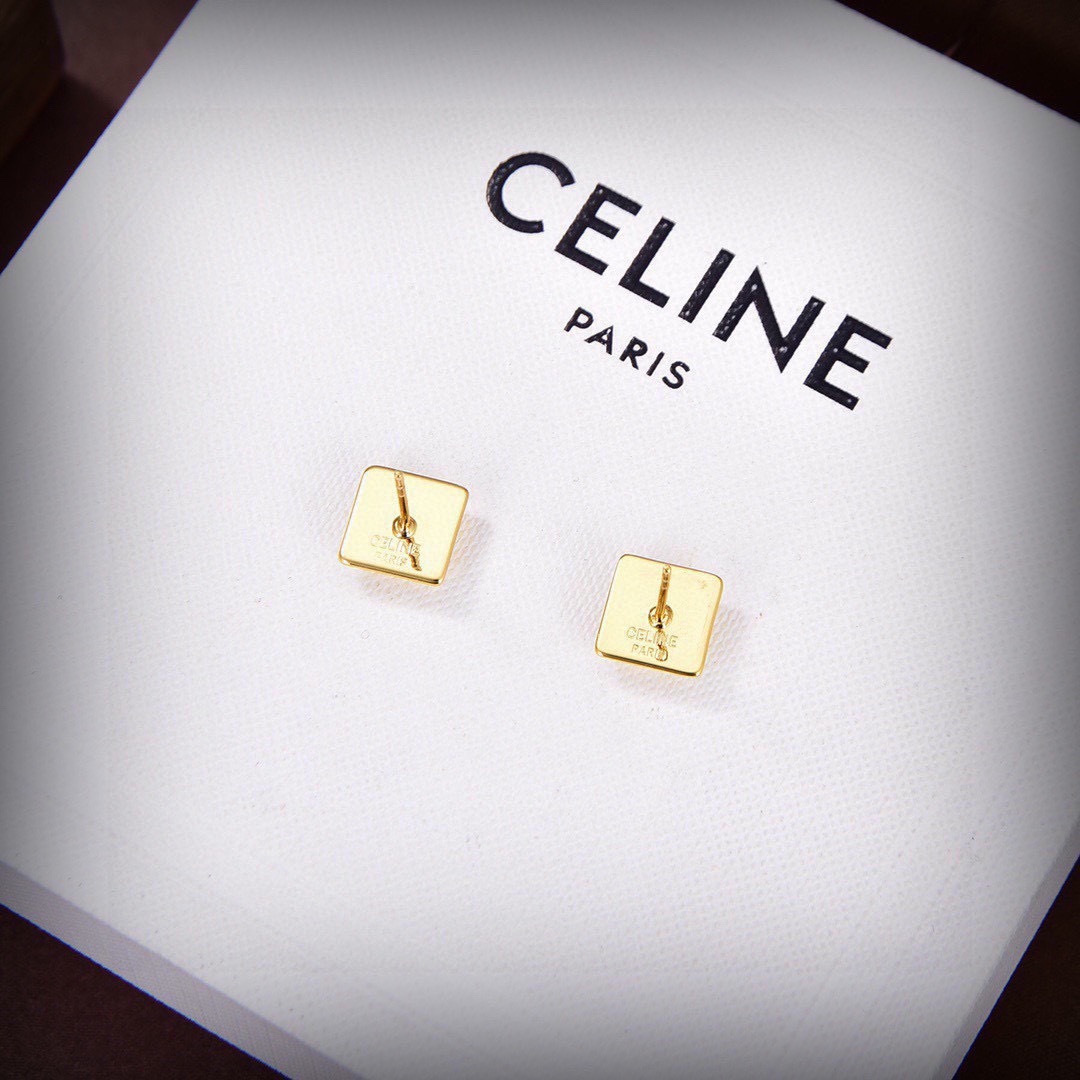 Celine Triomphe Square Stud earrings gold-tone metal 8mm stud diameter