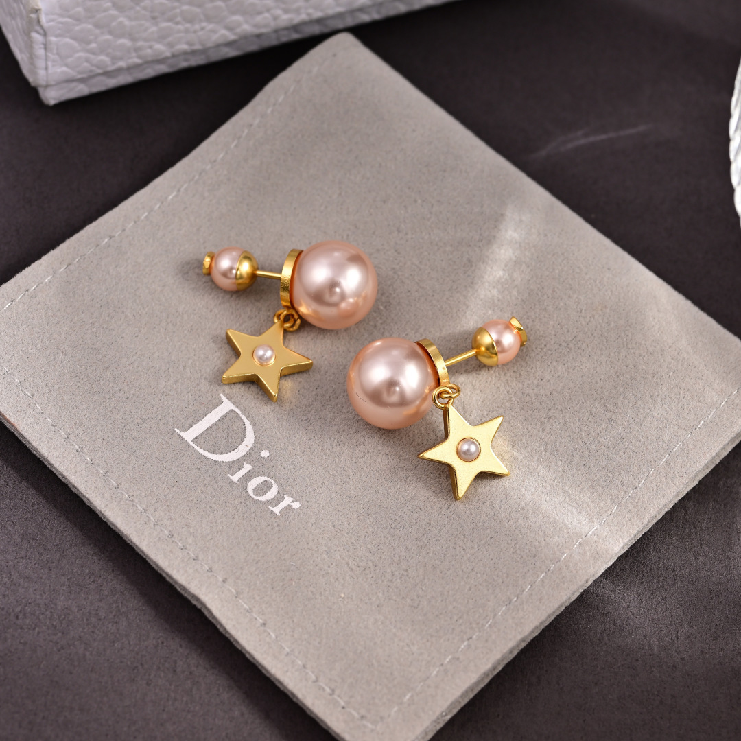 Dior Tribales earrings Gold-tone metal with pink and white resin pearl accents One Size