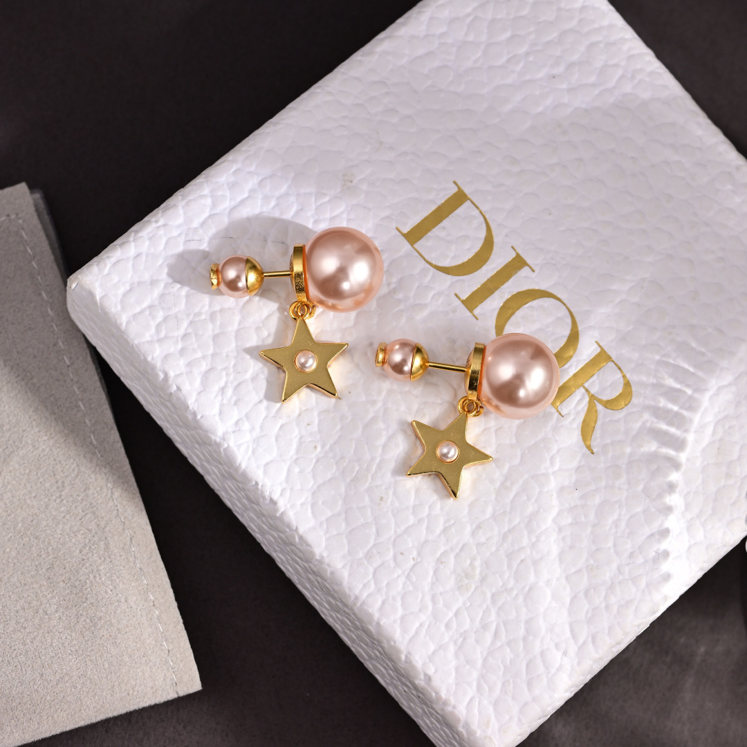 Dior Tribales earrings Gold-tone metal with pink and white resin pearl accents One Size
