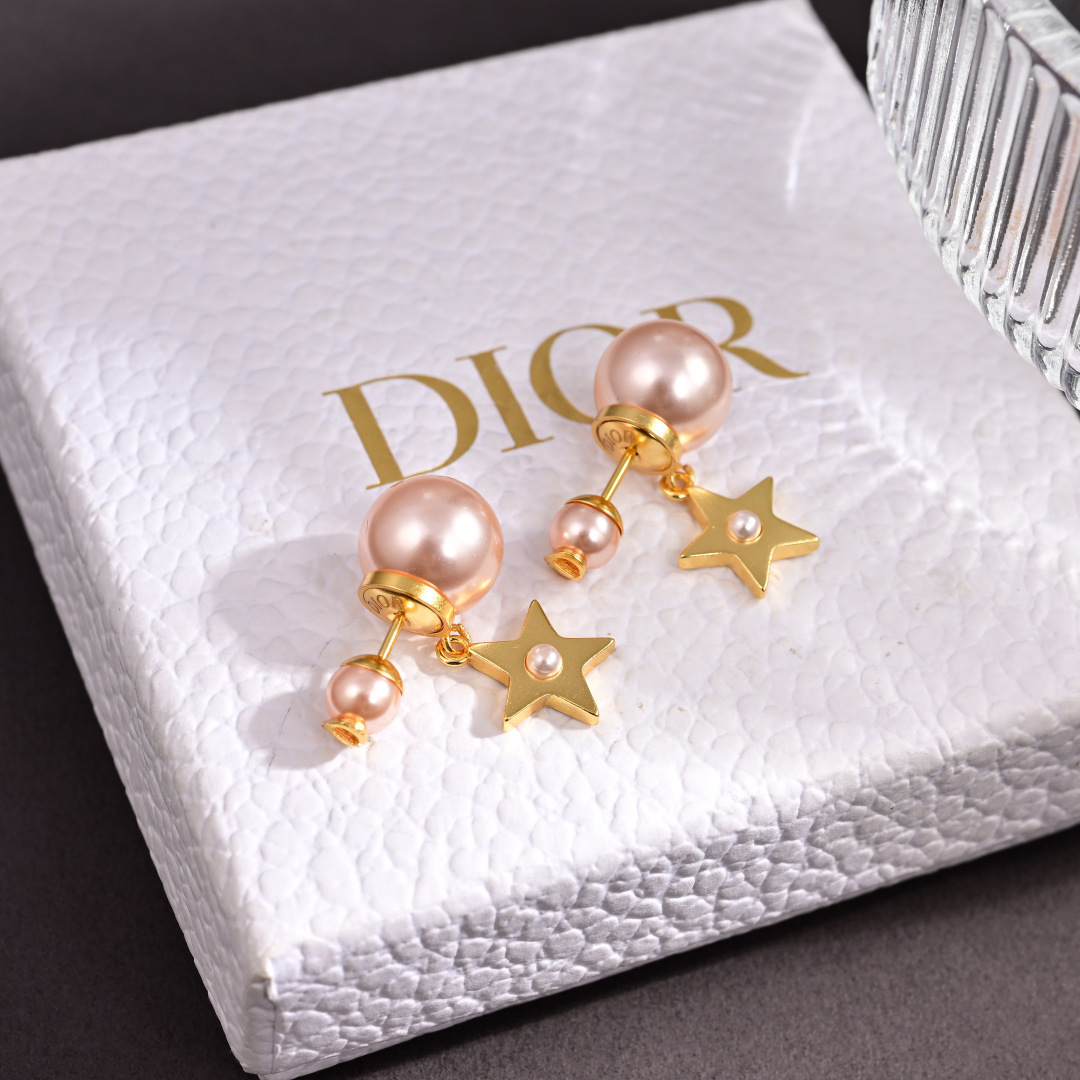 Dior Tribales earrings Gold-tone metal with pink and white resin pearl accents One Size