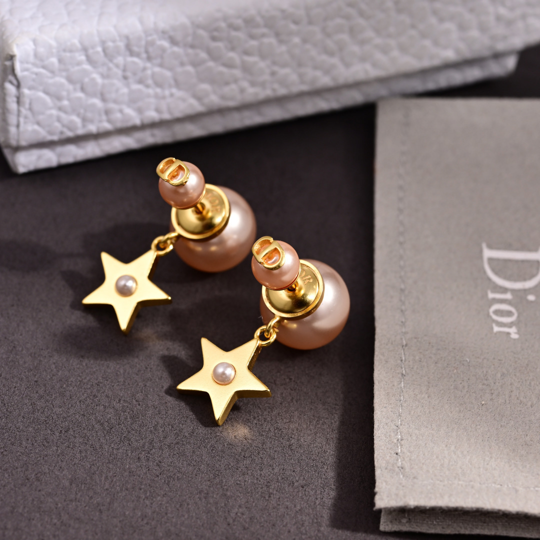 Dior Tribales earrings Gold-tone metal with pink and white resin pearl accents One Size