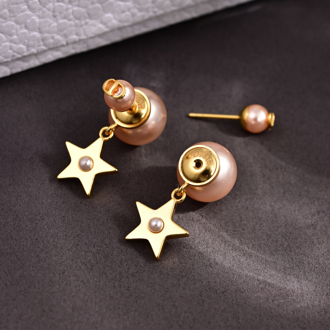 Dior Tribales earrings Gold-tone metal with pink and white resin pearl accents One Size