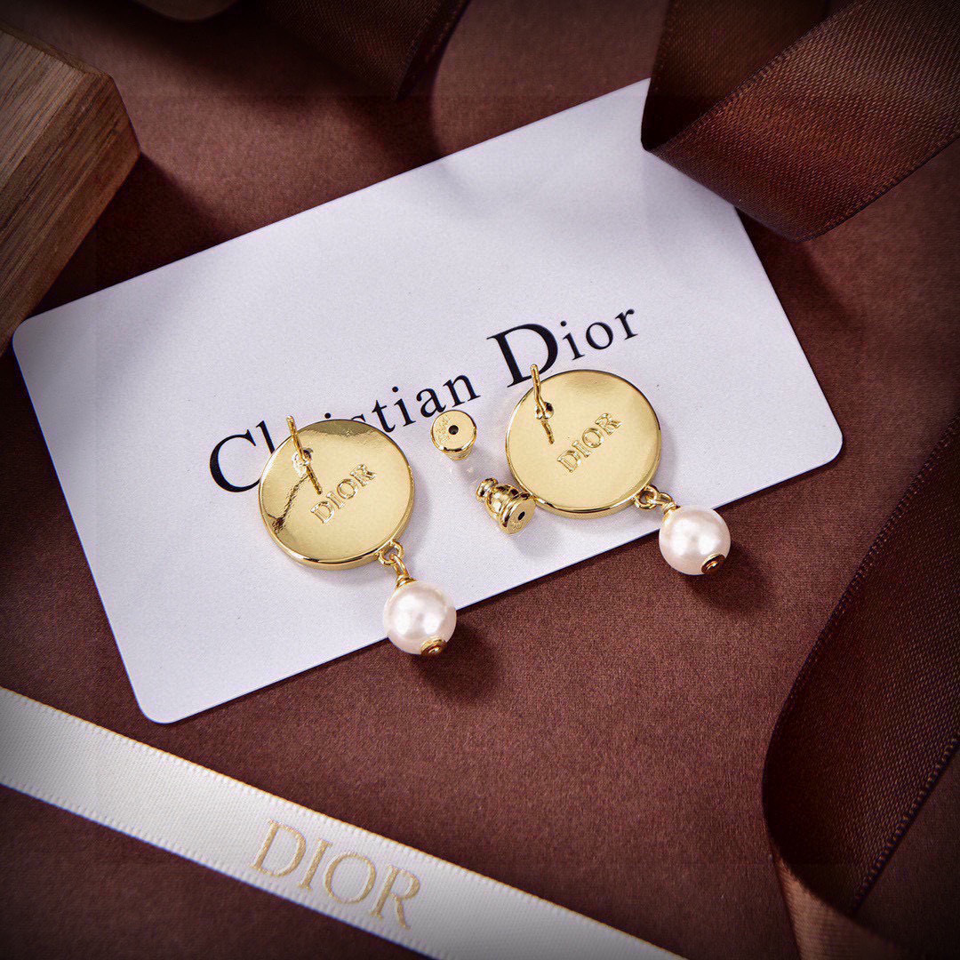 Dior Christian Dior Paris Star Pearl Drop earrings gold-tone metal black enamel cream white faux pearl 3 2cm drop length