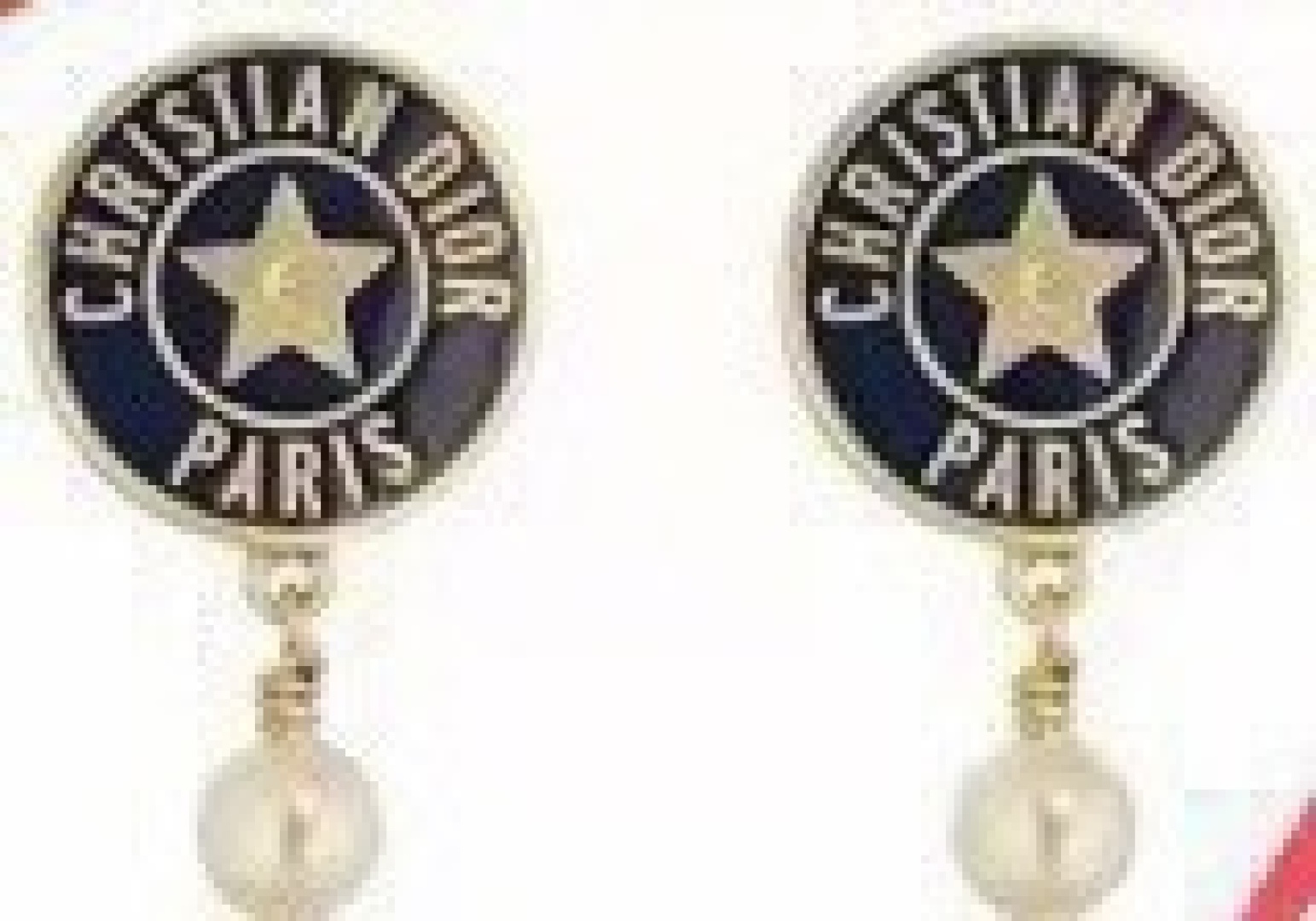 Dior Christian Dior Paris Star Pearl Drop earrings gold-tone metal black enamel cream white faux pearl 3 2cm drop length
