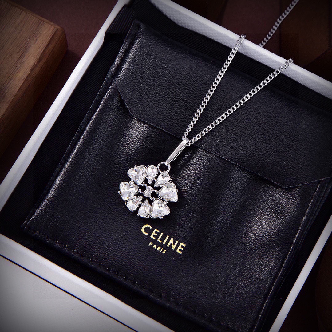 Celine DAISY necklace Silver-toned brass with clear crystal accents 45cm