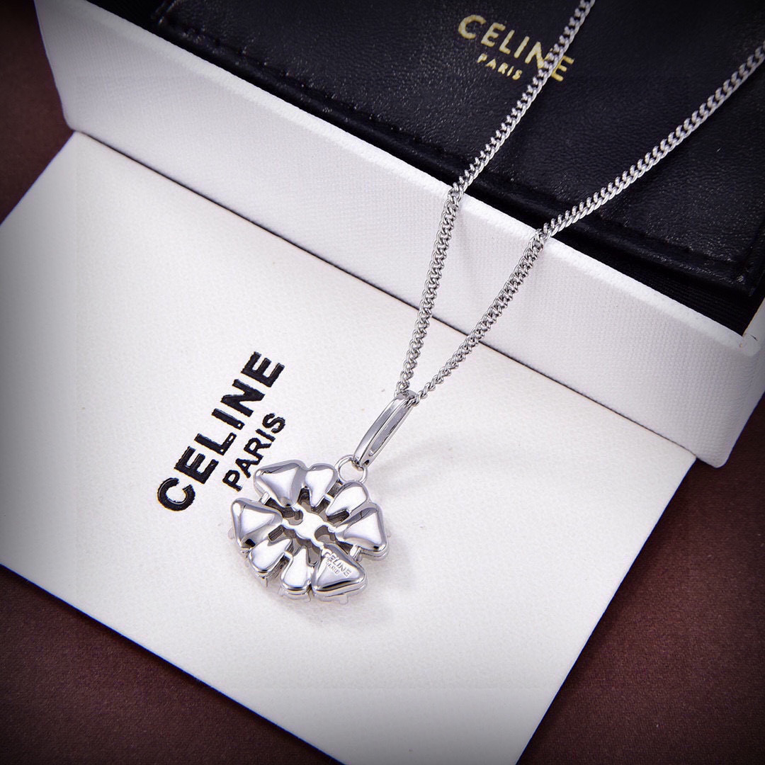 Celine DAISY necklace Silver-toned brass with clear crystal accents 45cm