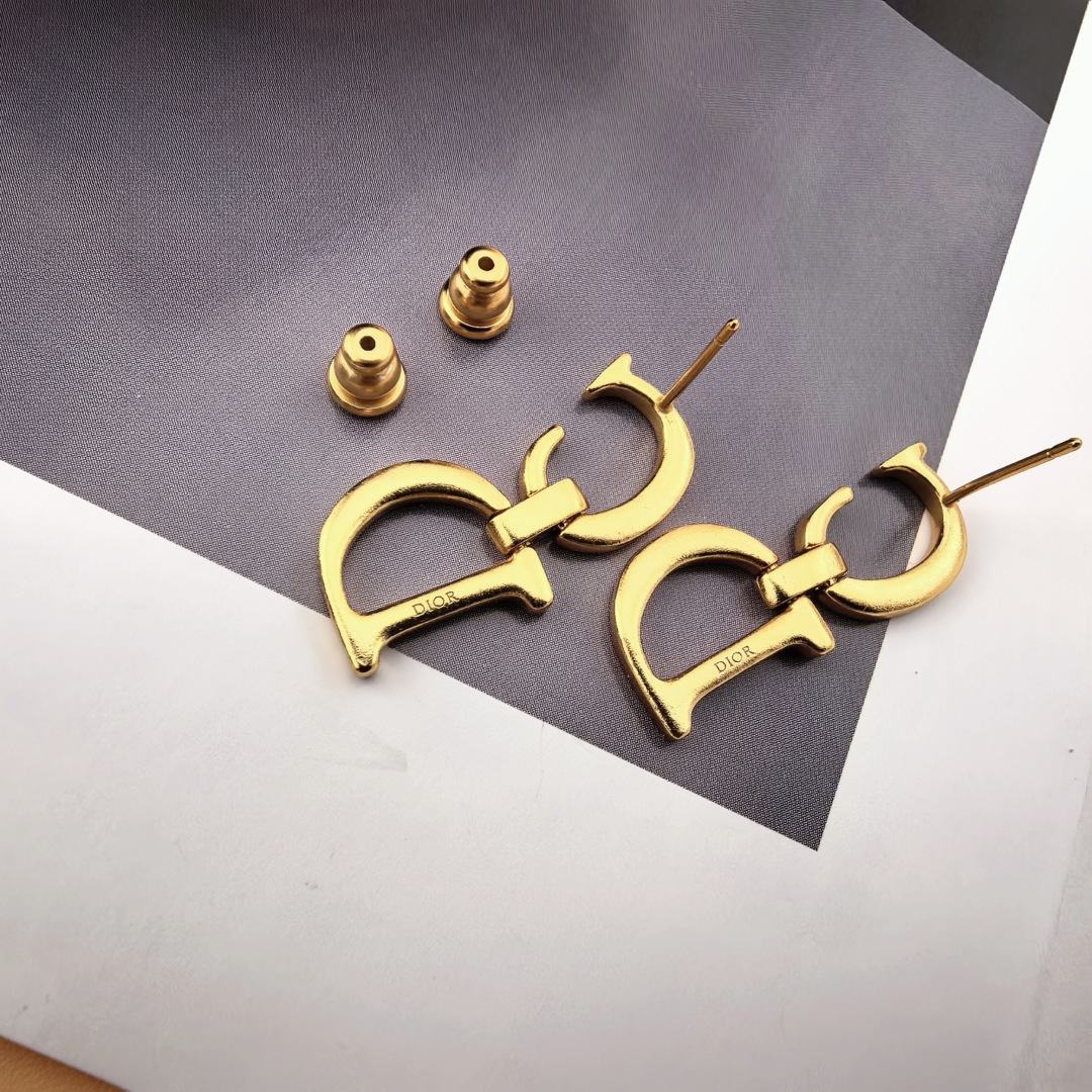 Dior CD Logo Drop Earrings earrings antique gold tone metal no gemstones 2 5cm drop length