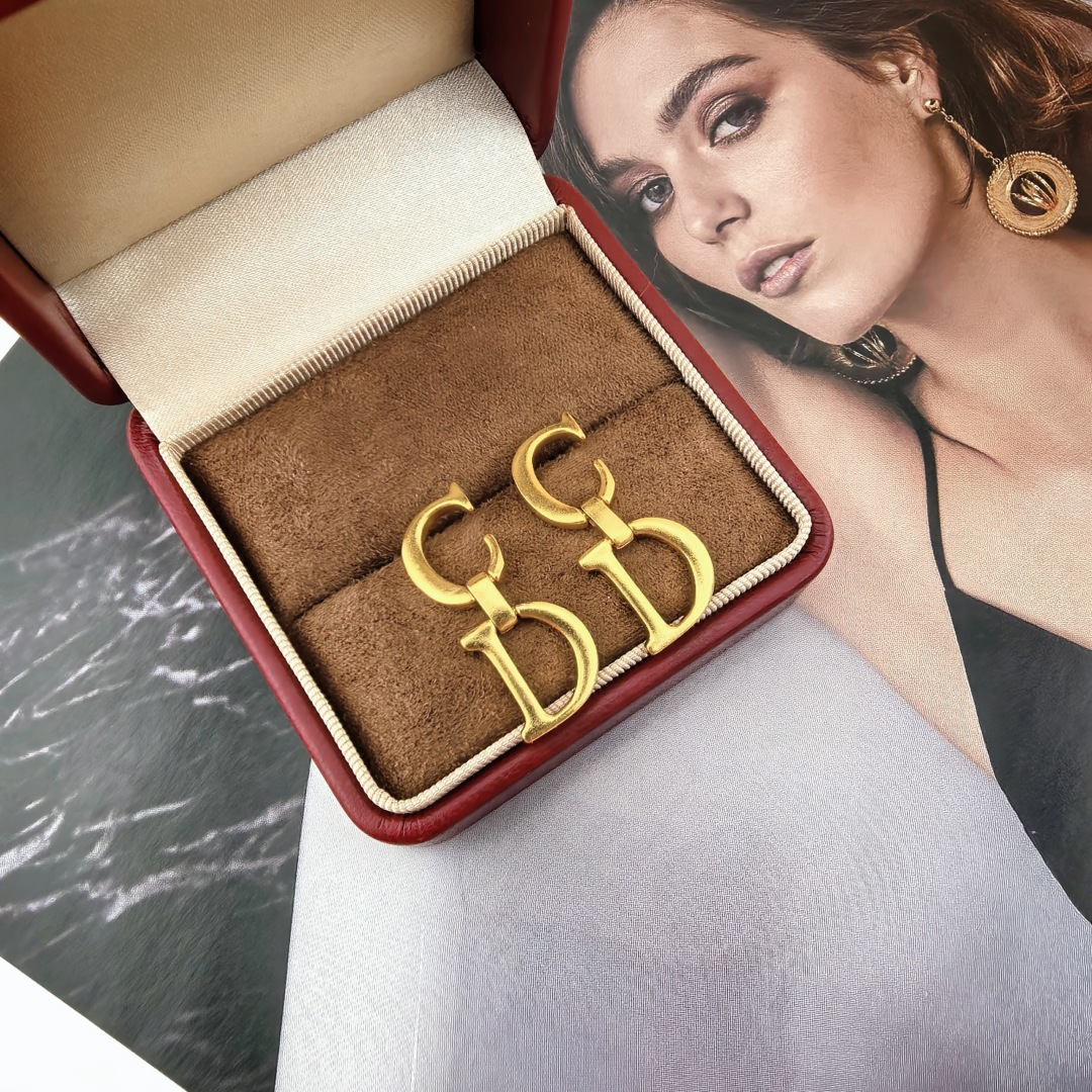 Dior CD Logo Drop Earrings earrings antique gold tone metal no gemstones 2 5cm drop length