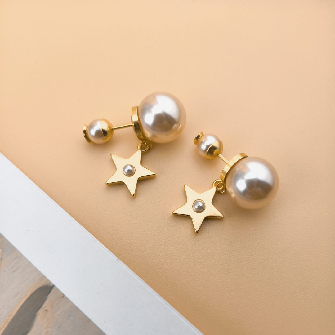 Dior Tribales earrings Gold-tone metal with champagne pink and white resin pearls One Size