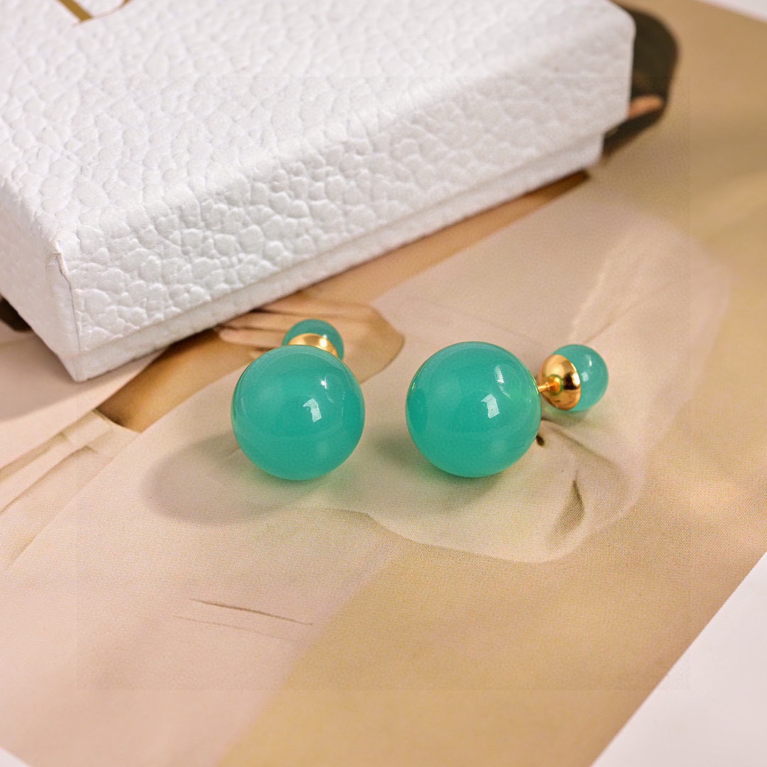 Dior Tribales earrings gold-tone metal with bright red and turquoise resin beads 16mm large bead 8mm small