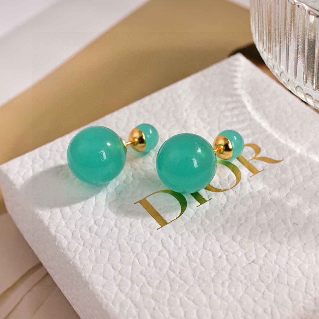 Dior Tribales earrings gold-tone metal with bright red and turquoise resin beads 16mm large bead 8mm small