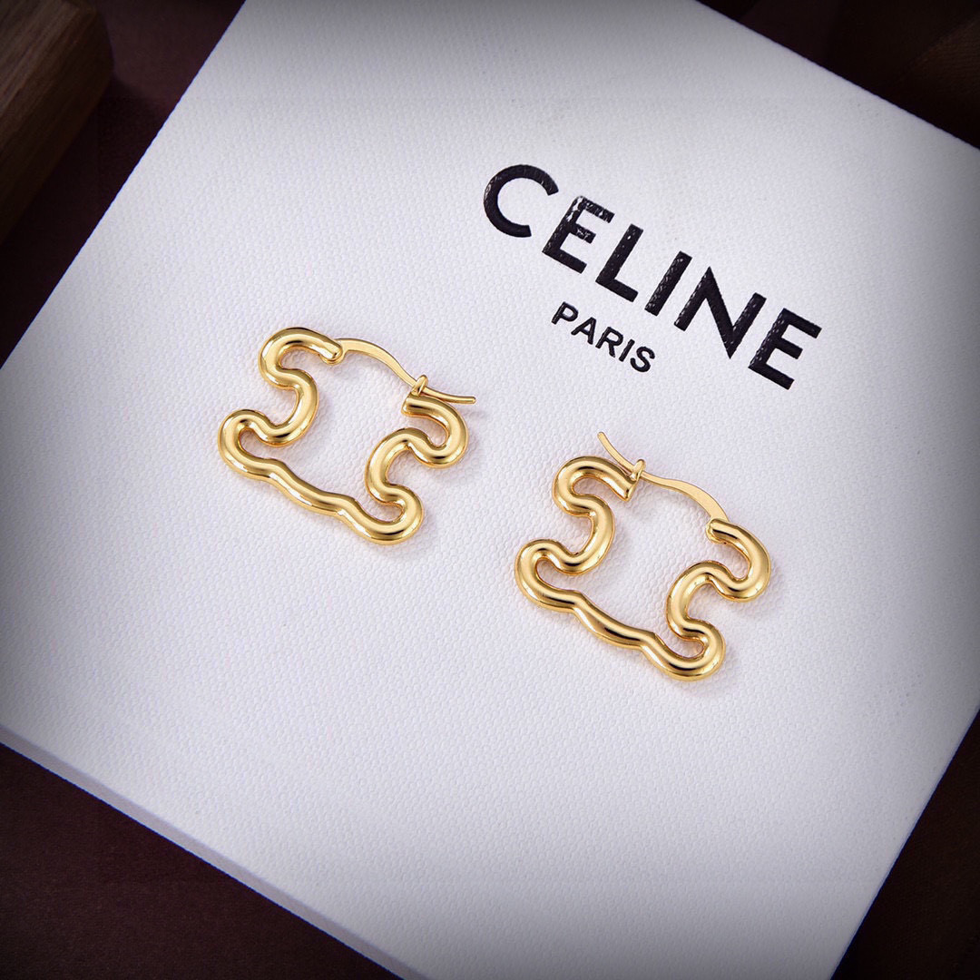 Celine Precious Wavy Hoop earrings 18k gold tone metal no gemstones 2 5cm hoop diameter