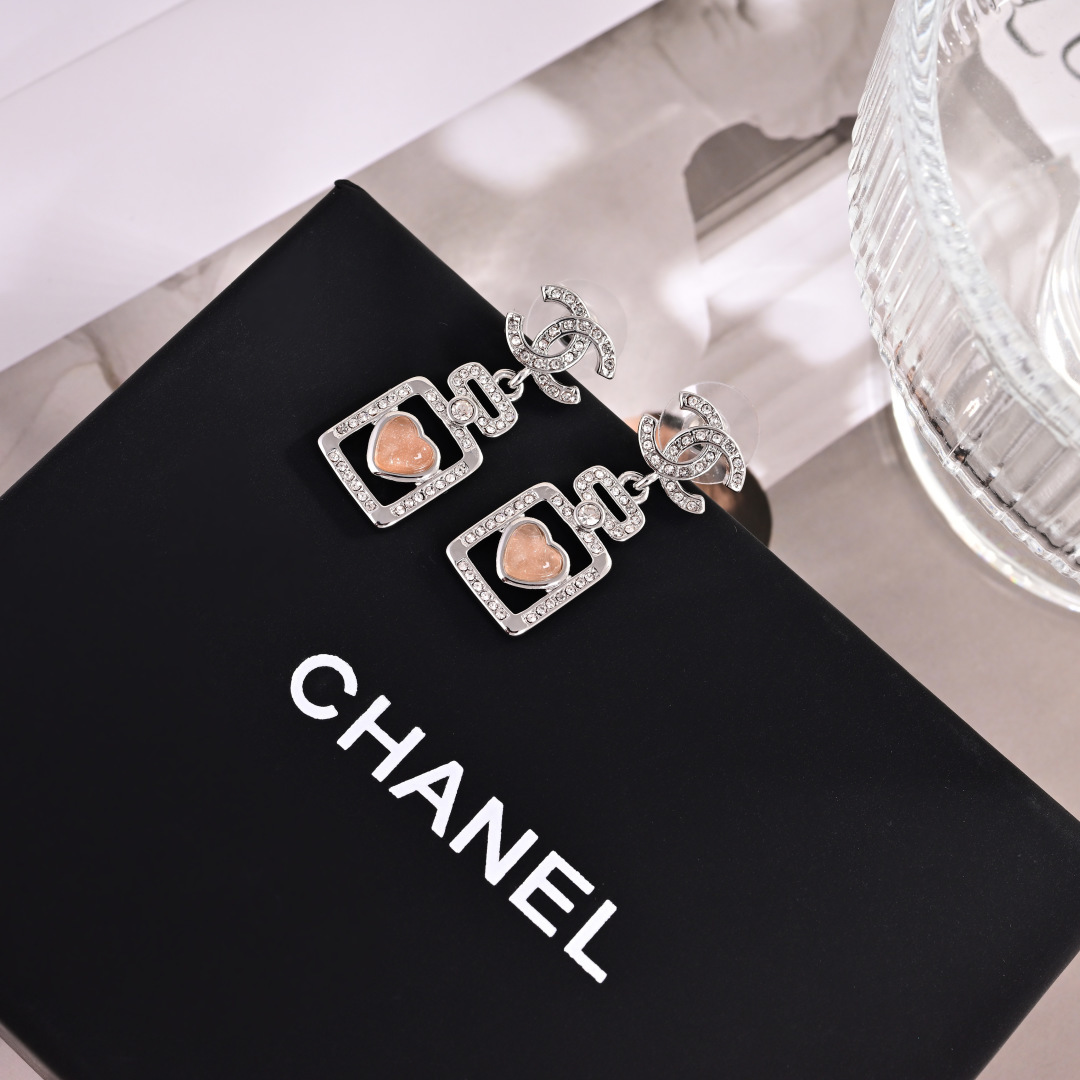 Chanel CC Logo Perfume Bottle Heart Drop Earrings earrings silver-toned metal clear crystal accents blue heart cabochon 3 2cm drop length