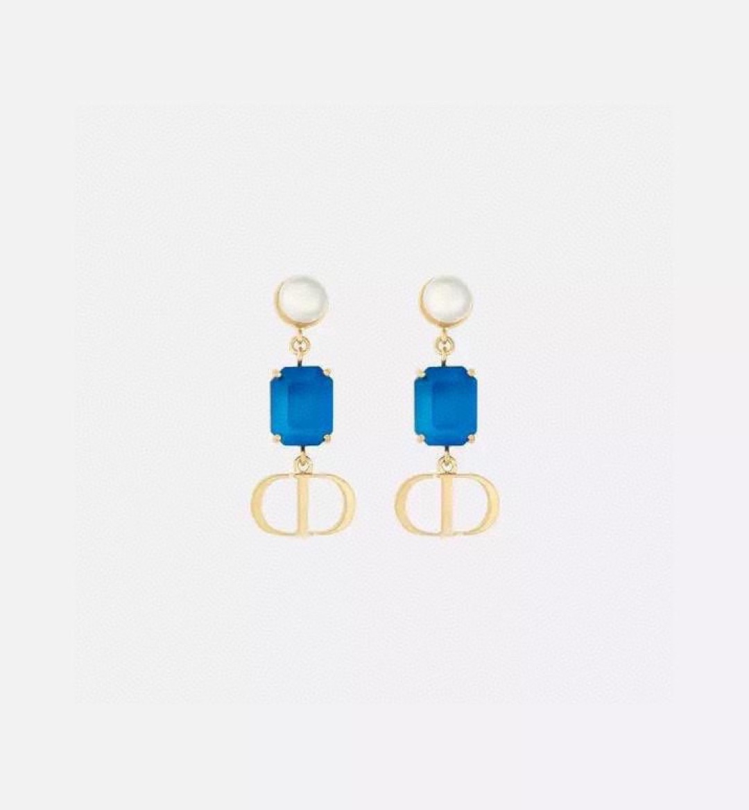Dior Petit CD earrings Gold finish metal white resin pearl with pink bright blue fluorescent blue imitation crystal accents One Size