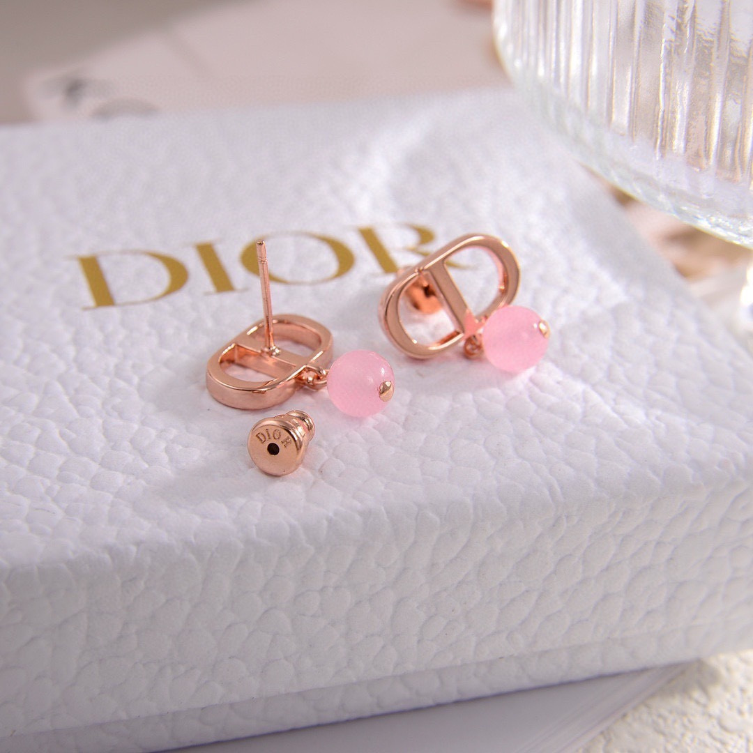 Dior Petit CD earrings Rose gold metal with pink translucent resin bead One Size