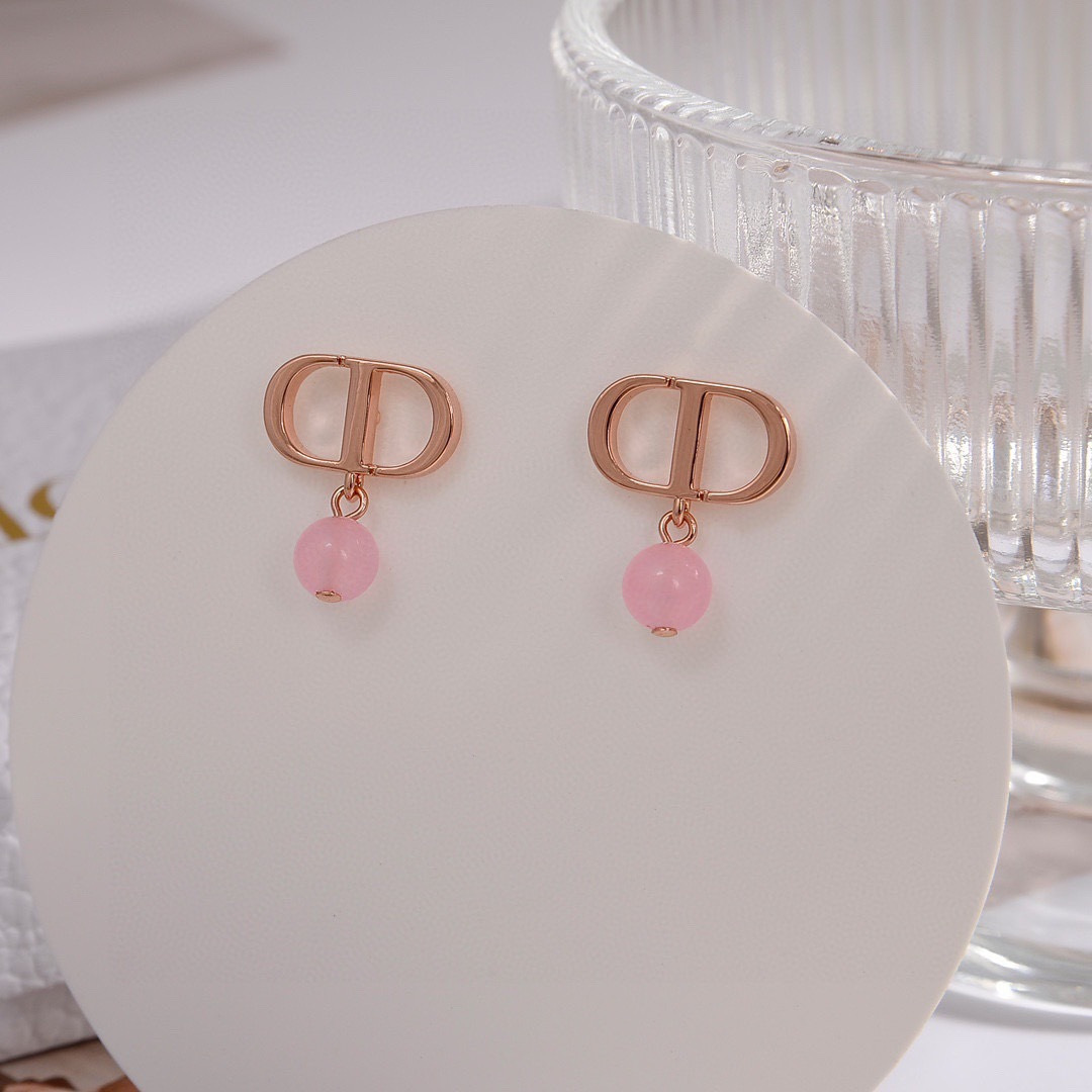 Dior Petit CD earrings Rose gold metal with pink translucent resin bead One Size