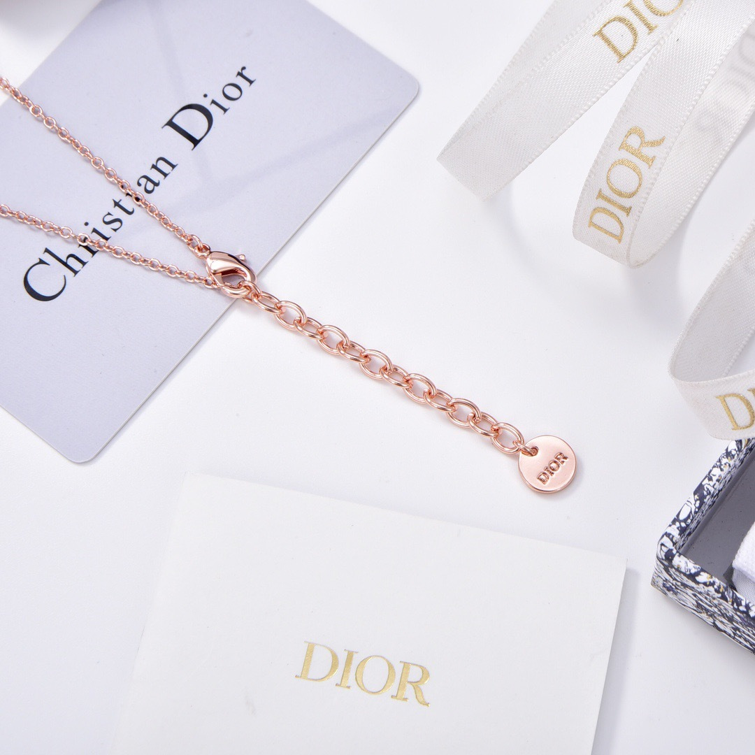 Dior D-Millefiori necklace pink matte rose gold metal with white resin pearl accents 42cm with 5cm extender chain