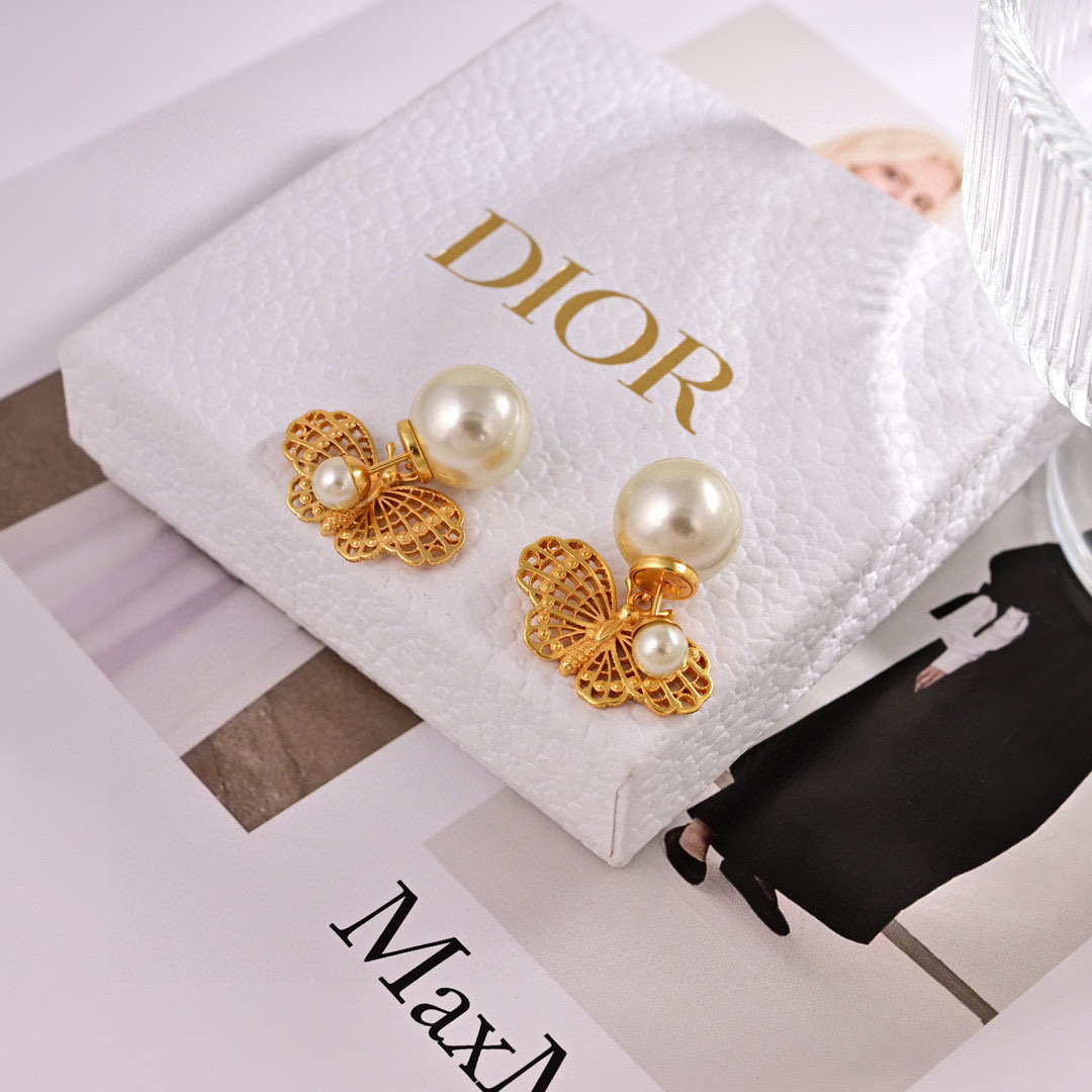 Dior Tribales earrings Gold-tone metal with white resin pearl accents One Size