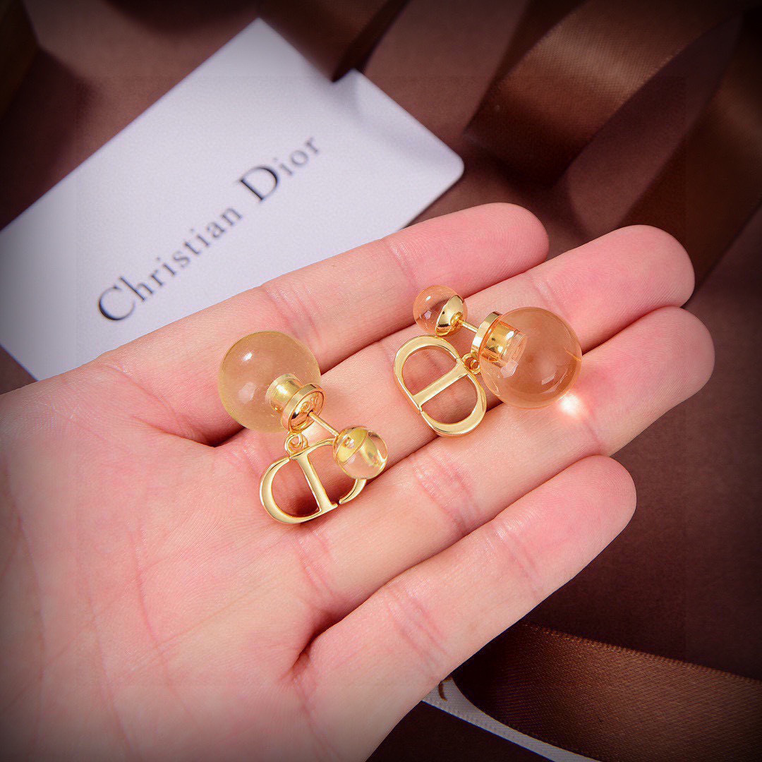 Dior Tribales earrings Gold-tone metal with champagne resin pearl and orange translucent resin bead One Size