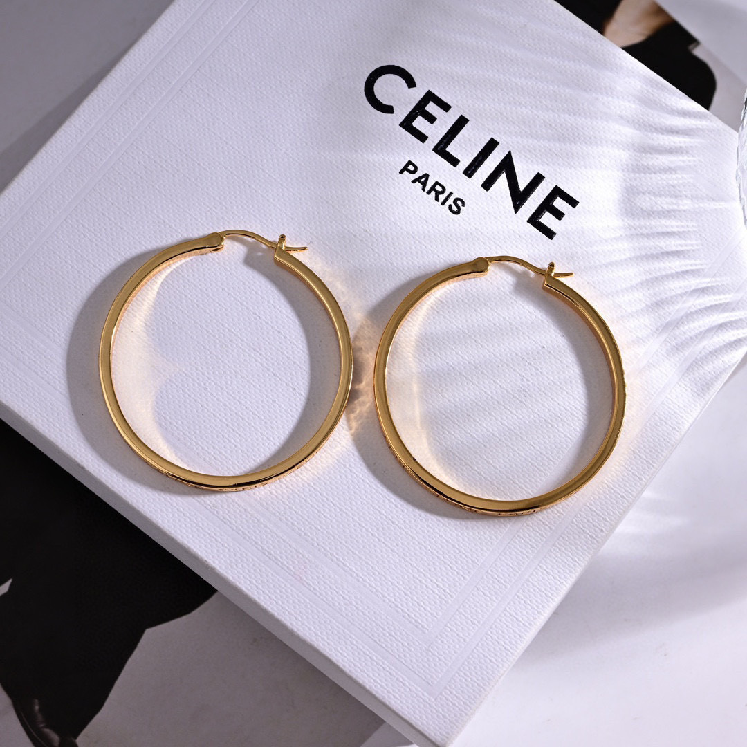 Celine PRECLOUS earrings 18k gold tone metal no accent stones 50mm hoop diameter