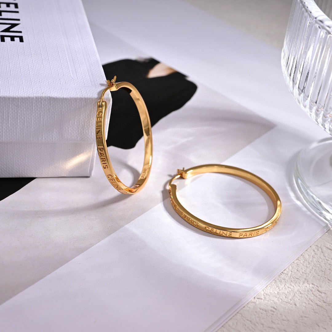 Celine PRECLOUS earrings 18k gold tone metal no accent stones 50mm hoop diameter