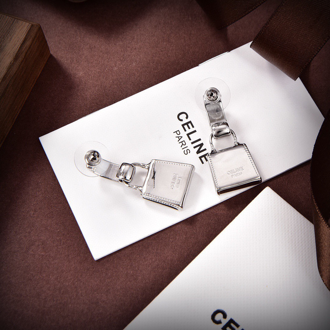 Celine Mini Triomphe Bag Charm Drop Earrings earrings silver-toned metal no accent stones 2 5cm drop length