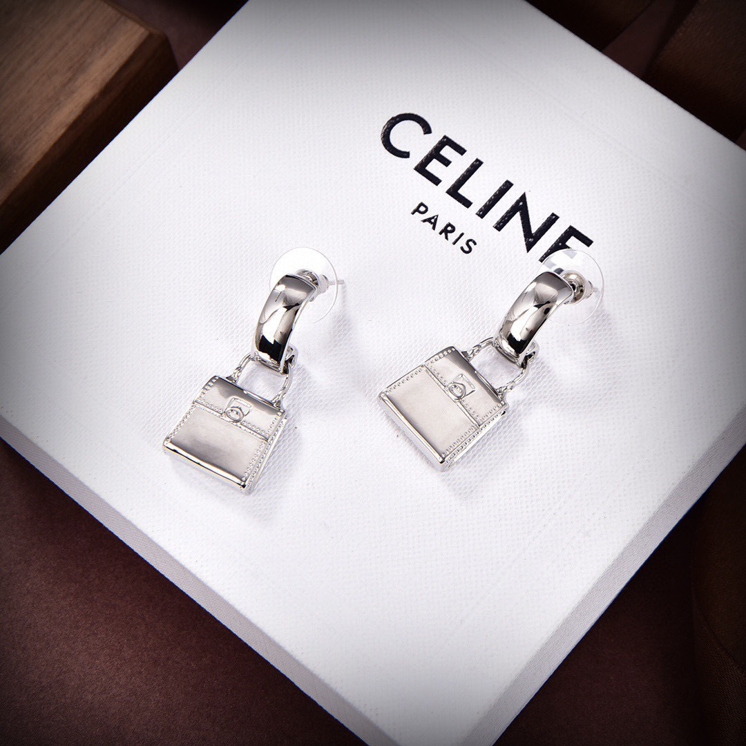 Celine Mini Triomphe Bag Charm Drop Earrings earrings silver-toned metal no accent stones 2 5cm drop length