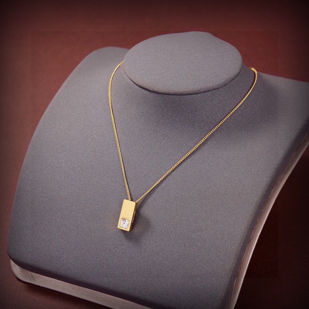 Celine PRECLOUS necklace gold-tone metal with clear square-cut stone 45cm