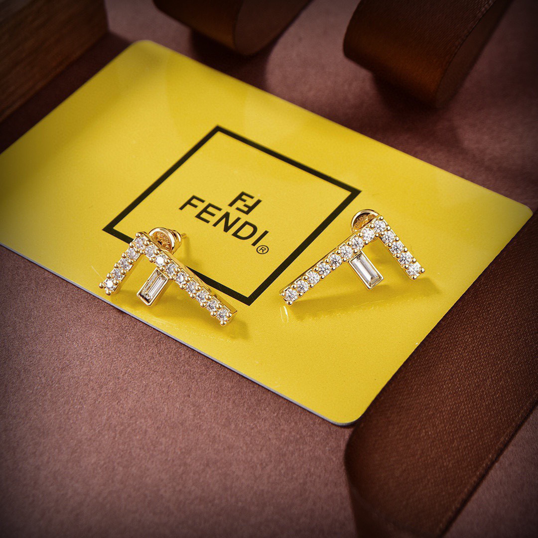 Fendi F Logo earrings gold-tone metal with clear crystals 1 5cm
