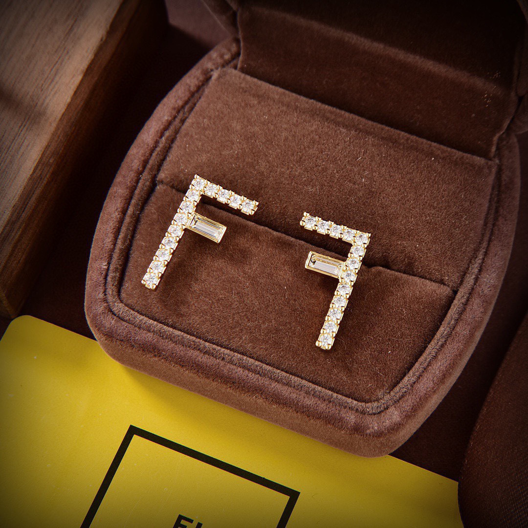 Fendi F Logo earrings gold-tone metal with clear crystals 1 5cm