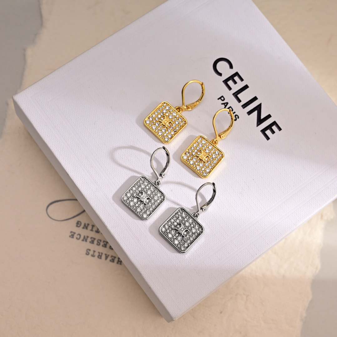 Celine Triomphe Nightfall necklace gold-tone brass with clear crystal accents 45cm with 5cm extender