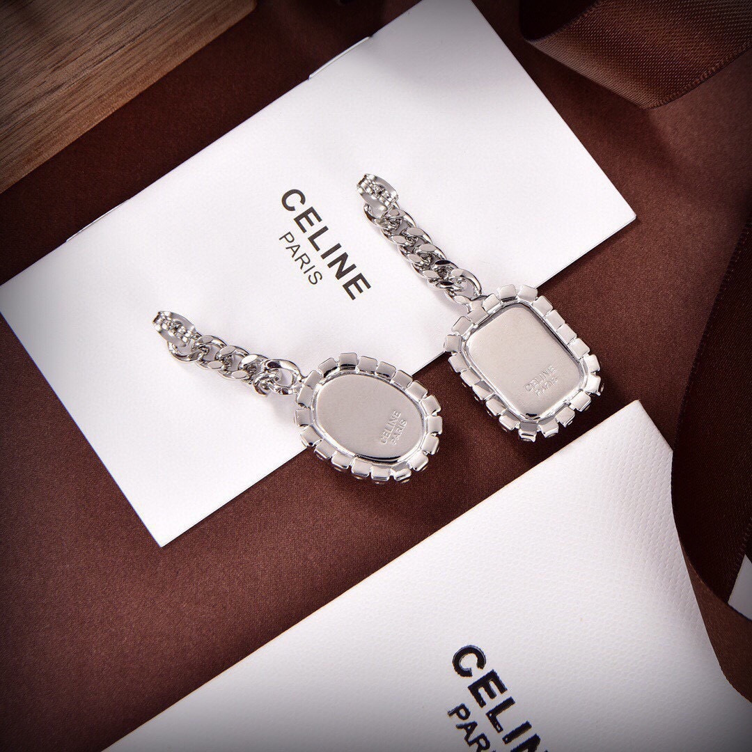 Celine PRECIOUS earrings silver-toned metal with clear faceted crystals 5 5cm drop length
