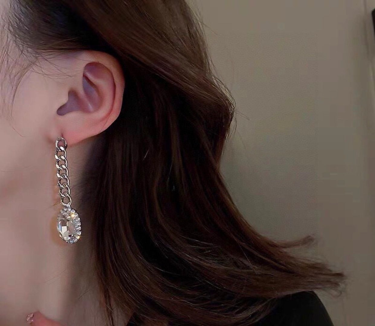 Celine PRECIOUS earrings silver-toned metal with clear faceted crystals 5 5cm drop length