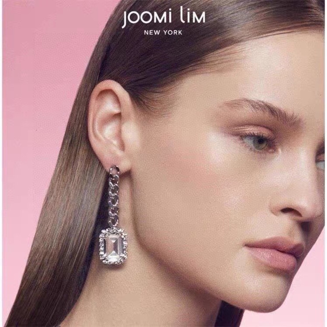 Celine PRECIOUS earrings silver-toned metal with clear faceted crystals 5 5cm drop length