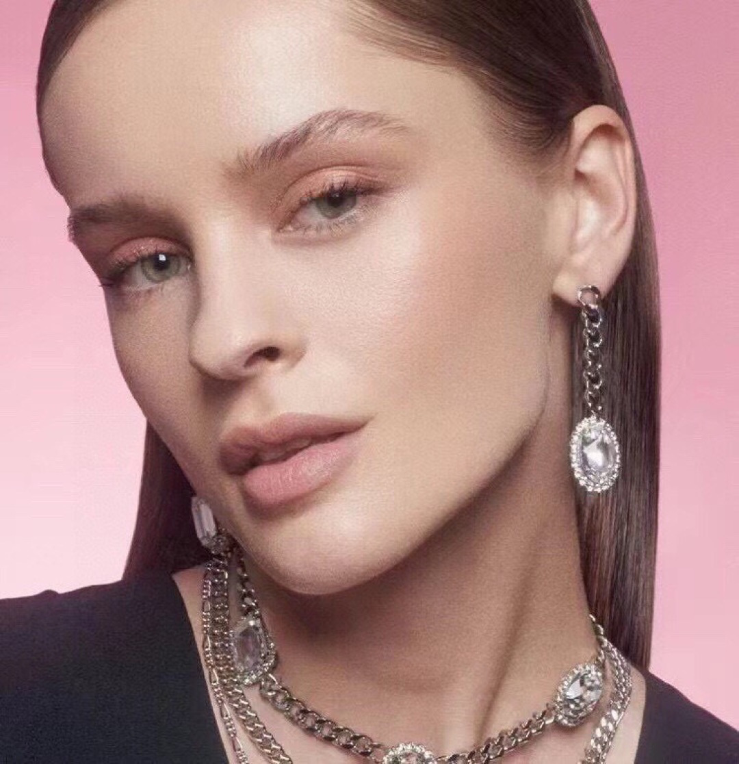 Celine PRECIOUS earrings silver-toned metal with clear faceted crystals 5 5cm drop length