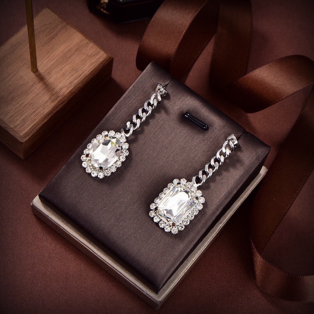 Celine PRECIOUS earrings silver-toned metal with clear faceted crystals 5 5cm drop length
