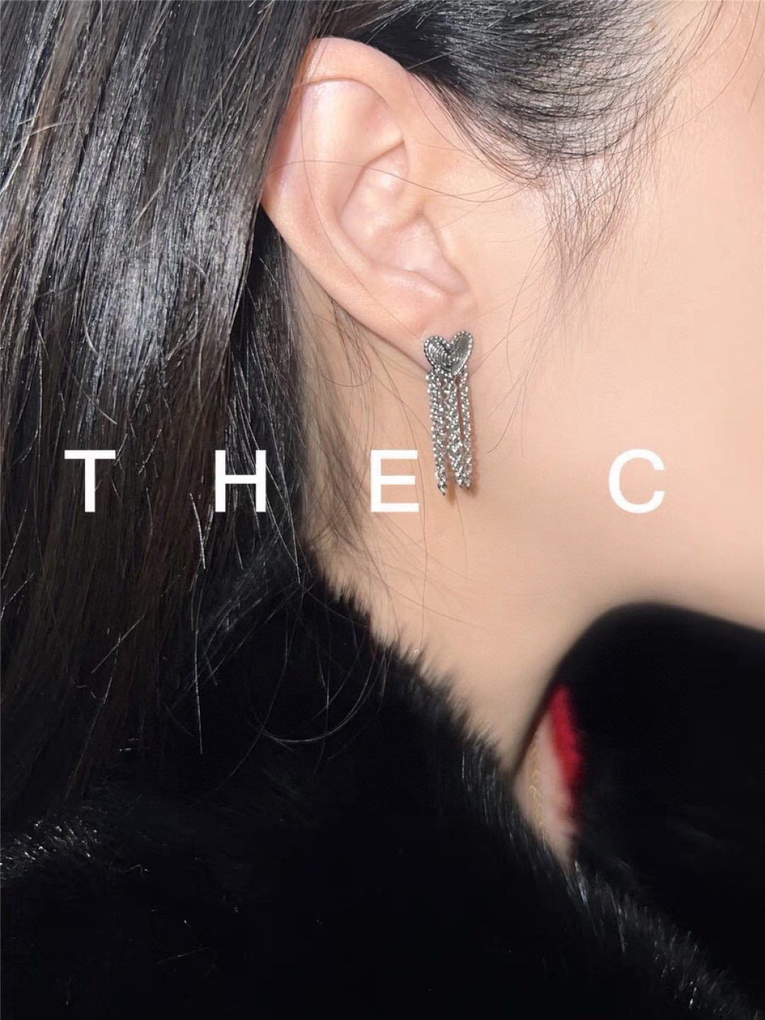 Celine PRECLOUS Heart Chain Fringe earrings silver-toned metal 2cm drop length