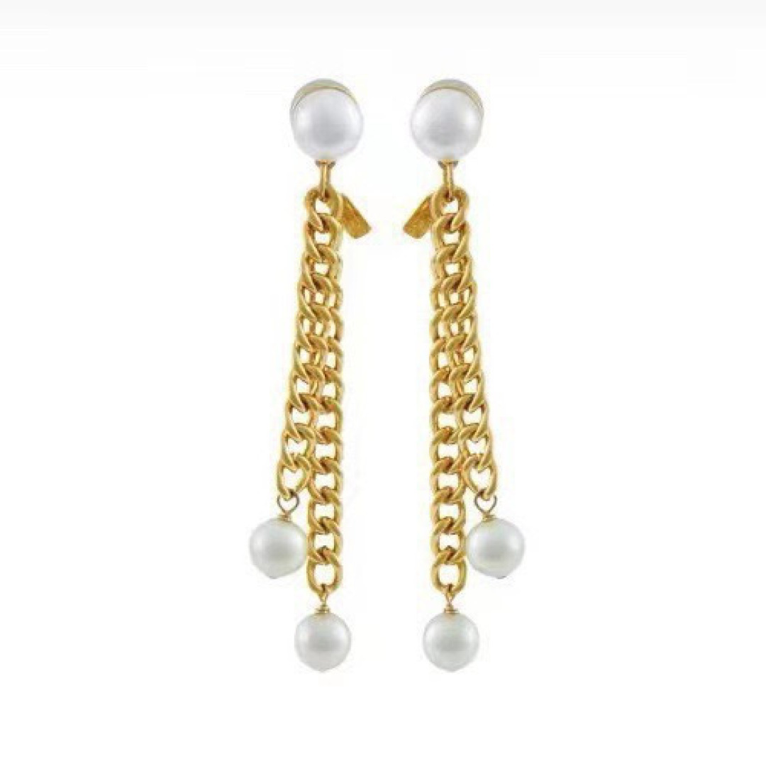 Celine Pearl Chain Drop Earrings earrings gold-tone metal with white pearl accents 7cm drop length