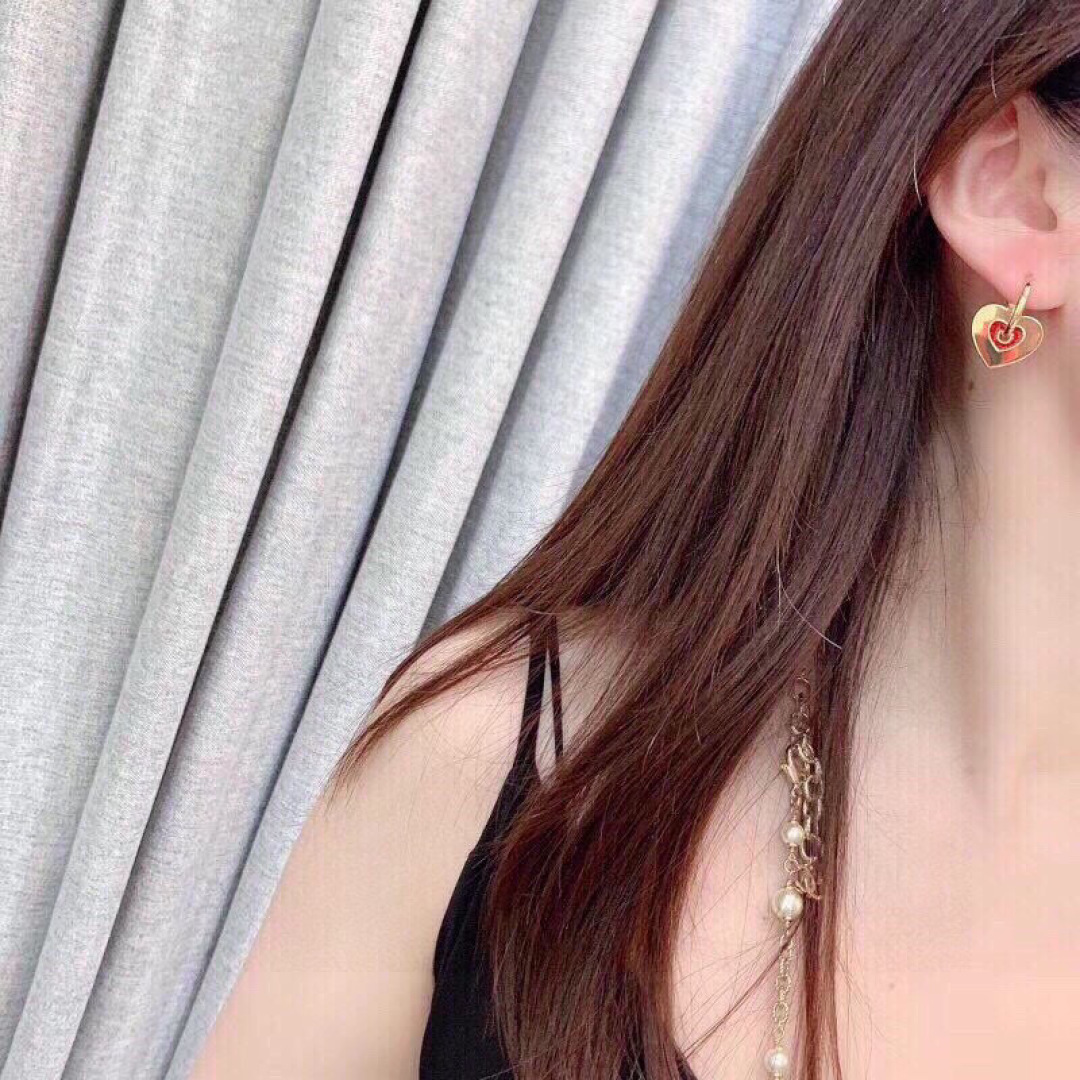 Celine Heart Charm Hoop Earrings earrings gold-tone metal with red enamel heart detail 1 5cm hoop diameter 2cm total drop length