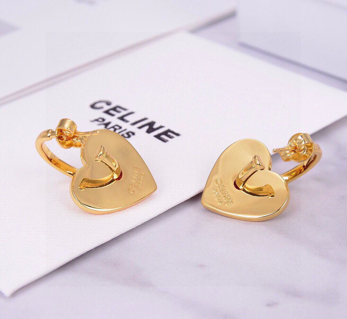 Celine Heart Charm Hoop Earrings earrings gold-tone metal with red enamel heart detail 1 5cm hoop diameter 2cm total drop length