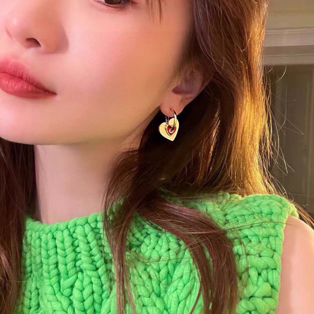 Celine Heart Charm Hoop Earrings earrings gold-tone metal with red enamel heart detail 1 5cm hoop diameter 2cm total drop length
