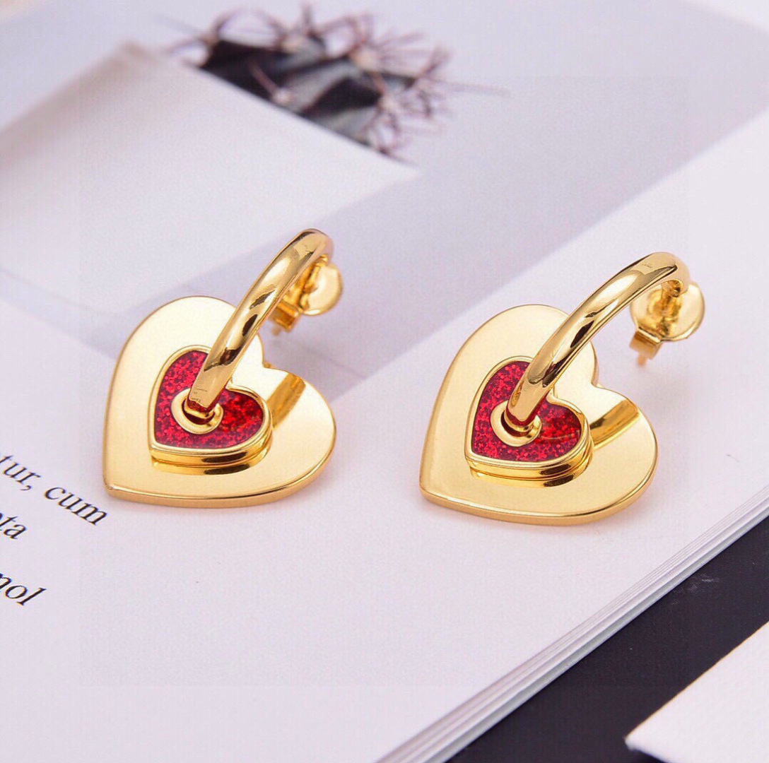 Celine Heart Charm Hoop Earrings earrings gold-tone metal with red enamel heart detail 1 5cm hoop diameter 2cm total drop length