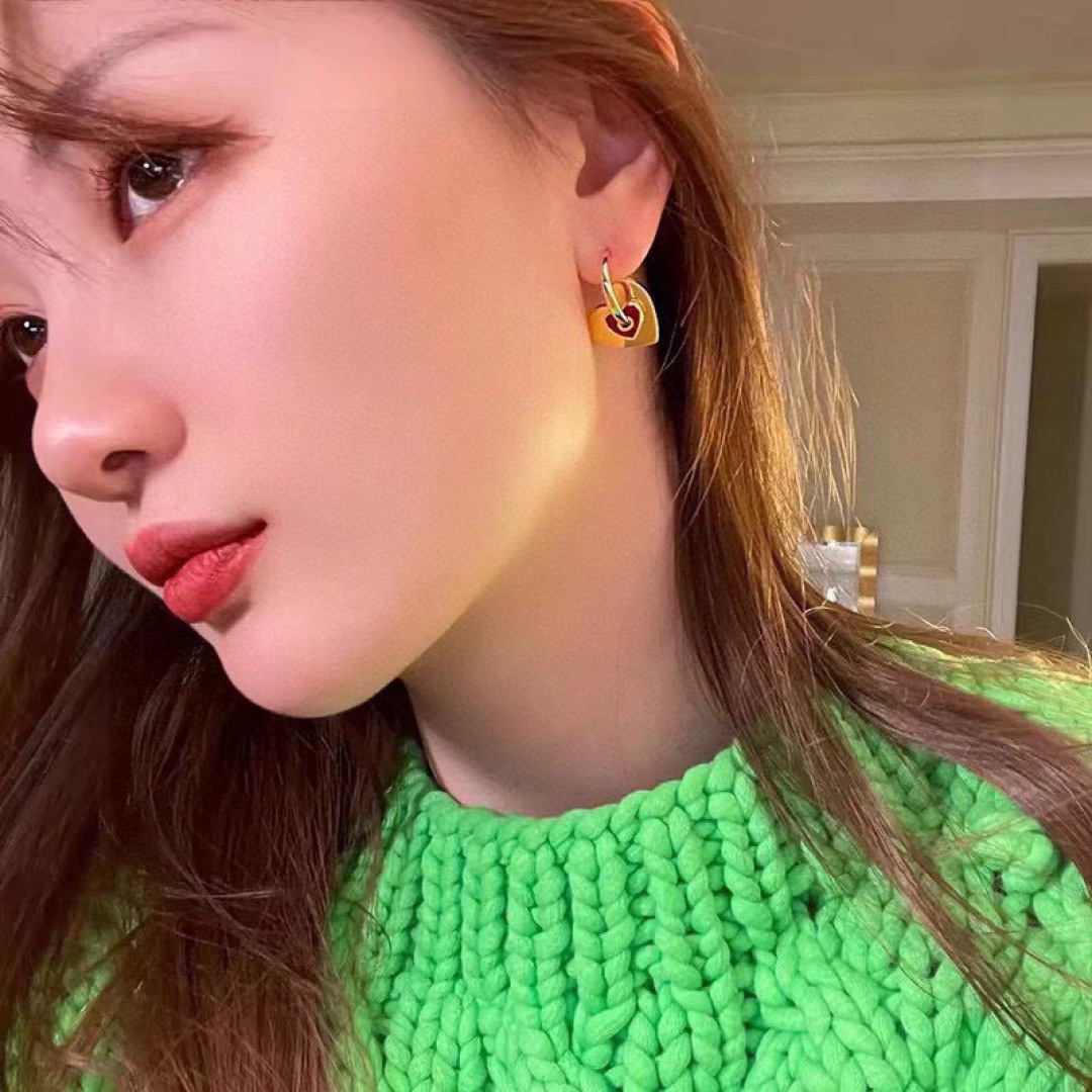 Celine Heart Charm Hoop Earrings earrings gold-tone metal with red enamel heart detail 1 5cm hoop diameter 2cm total drop length