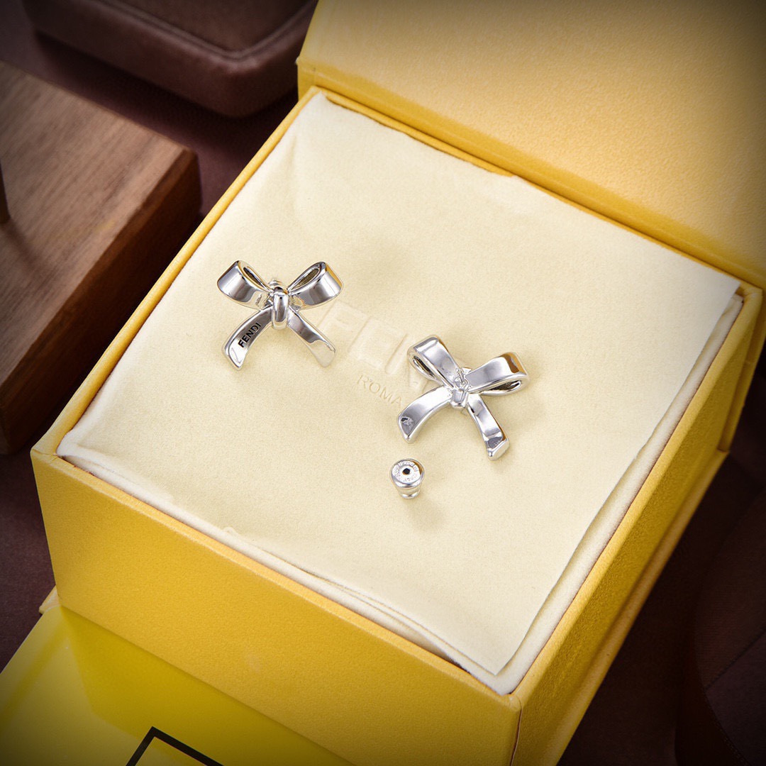 Fendi Bow Logo Stud Earrings earrings Polished silver-tone metal with black engraved logo 1 5cm stud diameter