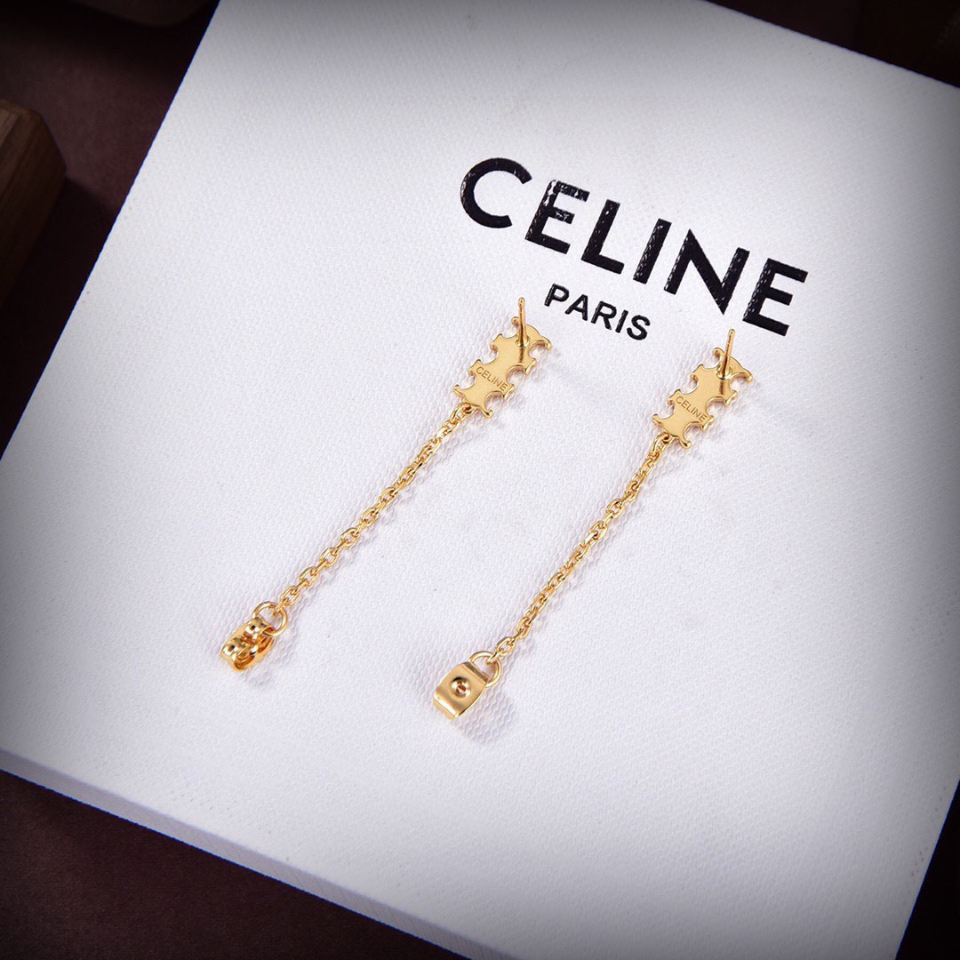 Celine Triomphe earrings Silver-toned metal rhodium-plated brass no gemstones One Size