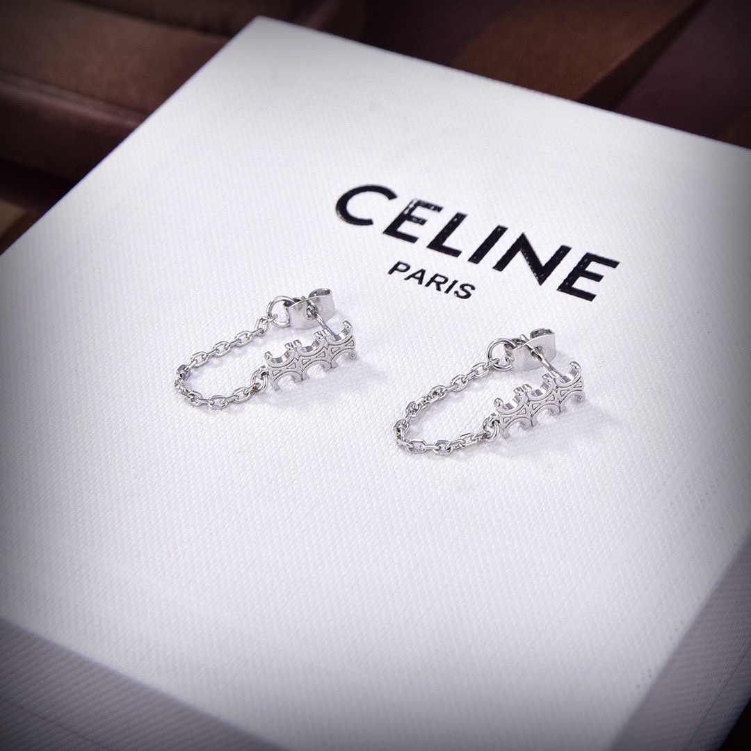 Celine Triomphe earrings Silver-toned metal rhodium-plated brass no gemstones One Size