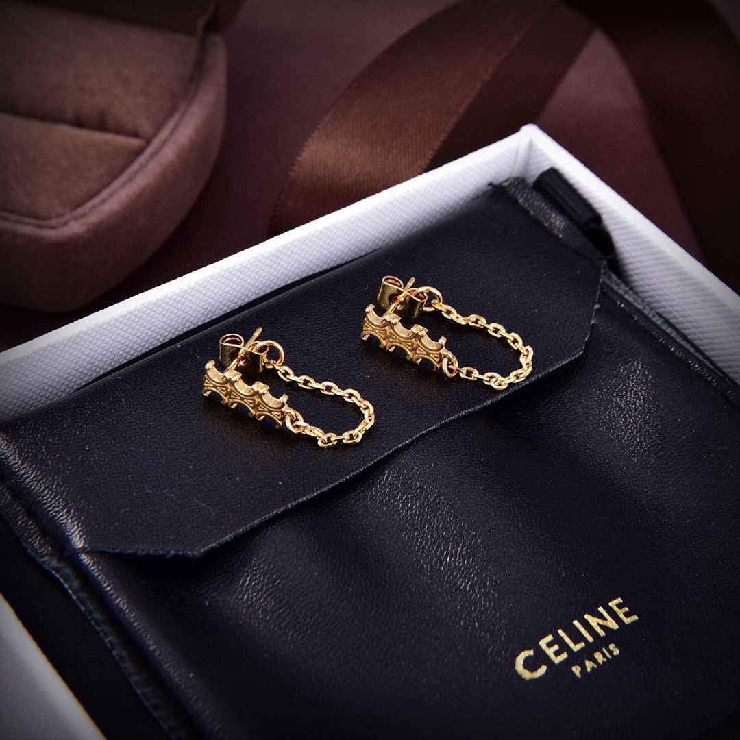 Celine Triomphe earrings Silver-toned metal rhodium-plated brass no gemstones One Size
