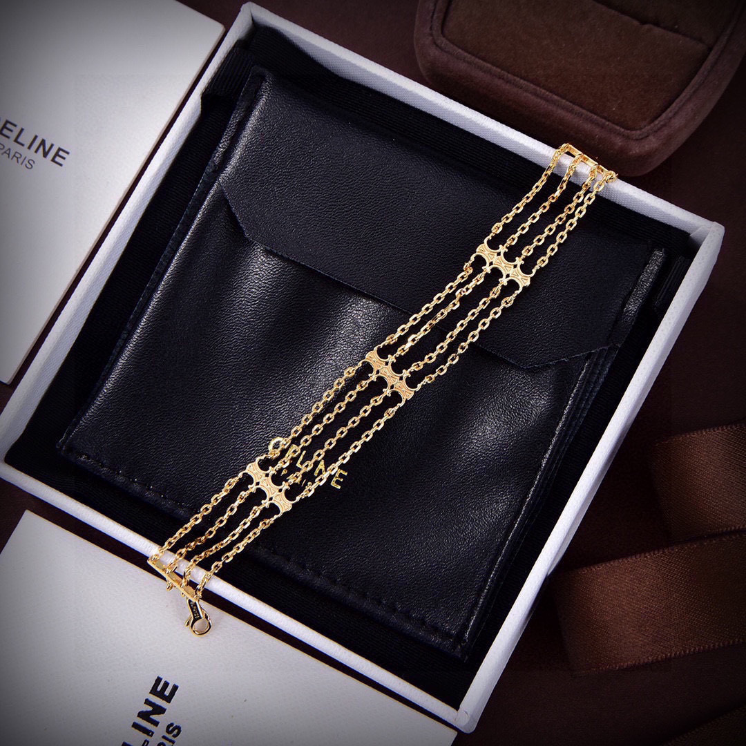 Celine Triomphe Multi bracelet gold-tone brass rhodium silver-tone brass 19cm with 3cm extension chain